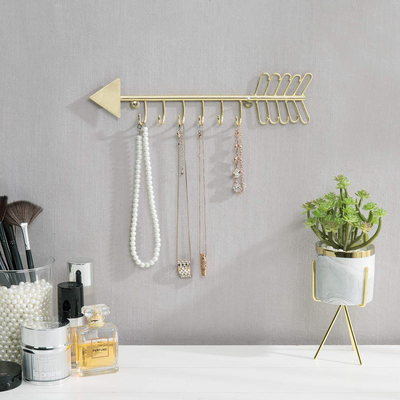 [Australia] - MyGift 6 Hook Modern Arrow Design Brass Tone Metal Wall Mounted Jewelry Organizing Hanging Necklace Rack 