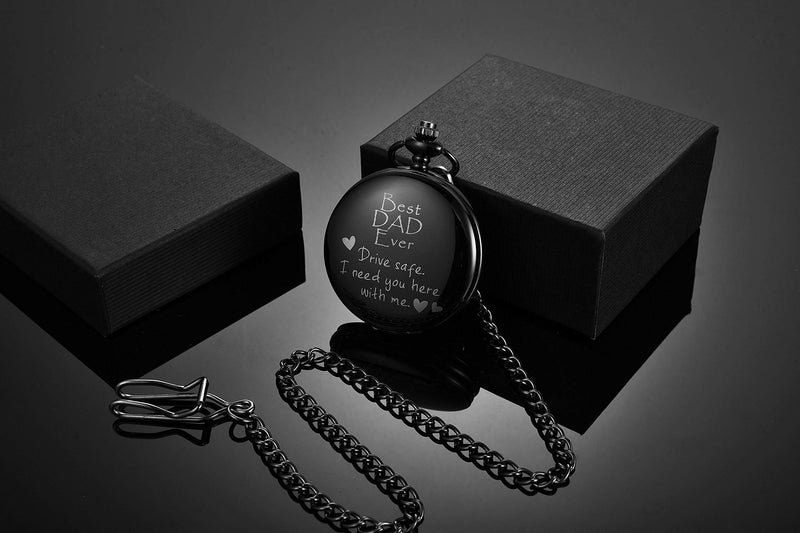 [Australia] - Top Plaza Dad Gifts from Daughter Son Dad Birthday Pocket Watches Black Retro Classic Smooth Vintage Quartz Pocket Watch Fathers Day 