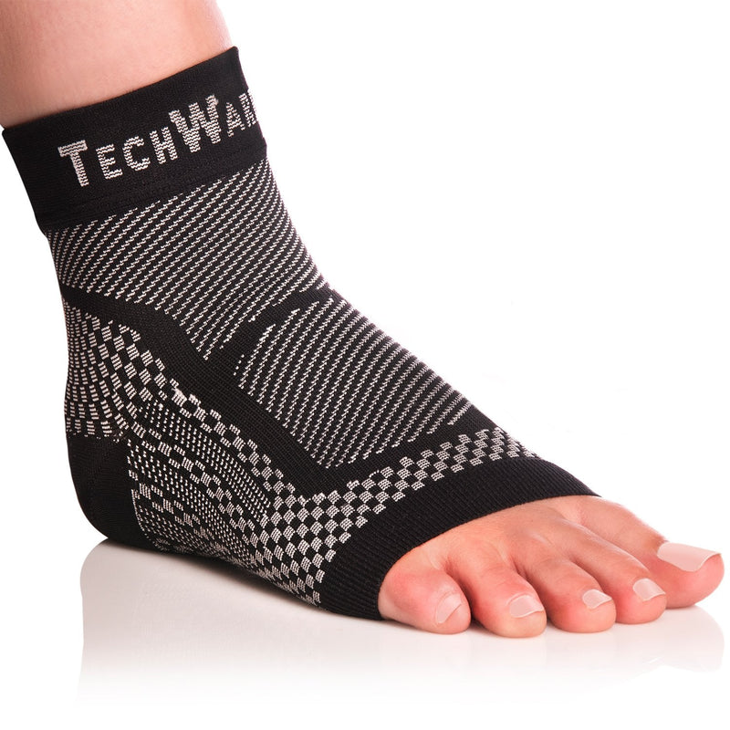 [Australia] - TechWare Pro Ankle Brace Compression Sleeve - Relieves Achilles Tendonitis, Joint Pain. Plantar Fasciitis Sock with Foot Arch Support Reduces Swelling & Heel Spur Pain. Injury Recovery for Sports Black S / M (see size chart) 