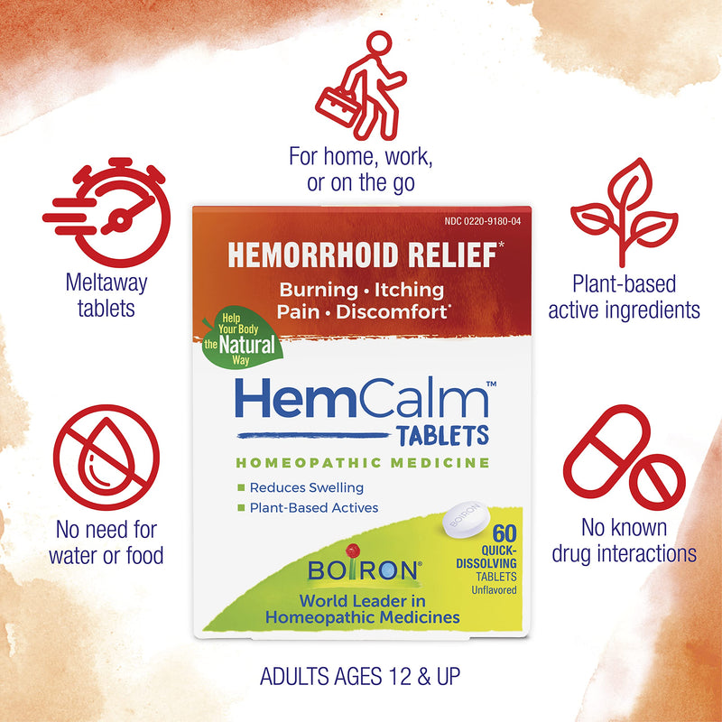 [Australia] - Boiron HemCalm Tablets for Hemorrhoid Relief of Pain, Itching, Swelling or Discomfort - 60 Count 60 Count (Pack of 1) 