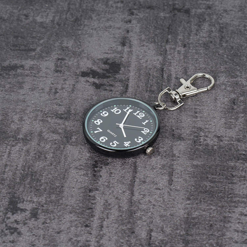[Australia] - Minimalist Ultra Thin Open Face Quartz Pocket Watch with Key Buckle Unisex Portable Unisex Watch A-Black 