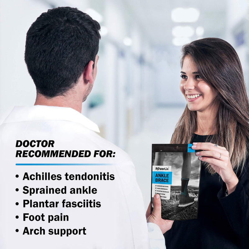 [Australia] - POWERLIX Ankle Brace Compression Support Sleeve (Pair) for Injury Recovery, Joint Pain and More. Achilles Tendon Support, Plantar Fasciitis Foot Socks with Arch Support, Eases Swelling Black Medium 