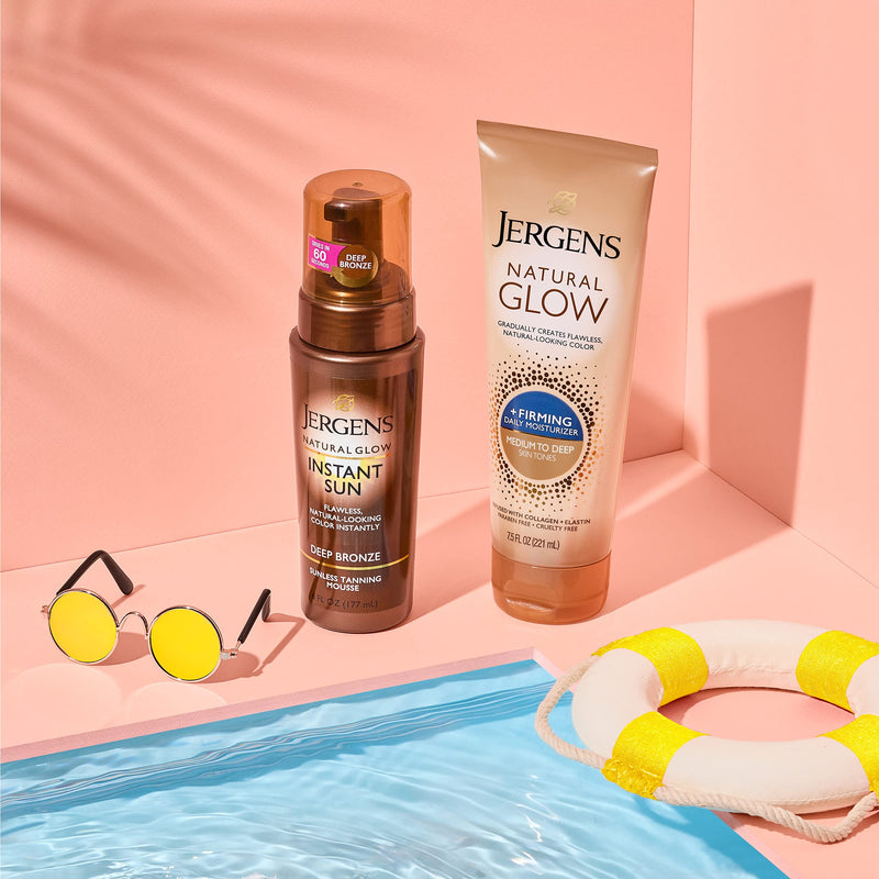 [Australia] - Jergens Natural Glow +FIRMING Self Tanner, Sunless Tanning Lotion for Fair to Medium Skin Tone, Anti Cellulite Firming Body Lotion for Natural-Looking Tan, 7.5 Ounce +Firming Daily Moisturizer, Fair to Medium, 7.5 Ounce 