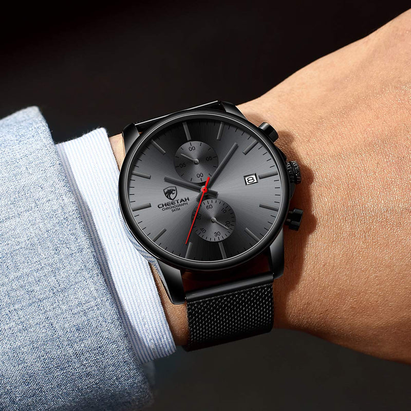 [Australia] - GOLDEN HOUR Mens Watch Fashion Sleek Minimalist Quartz Analog Mesh Stainless Steel Waterproof Chronograph Watches for Men with Auto Date red 