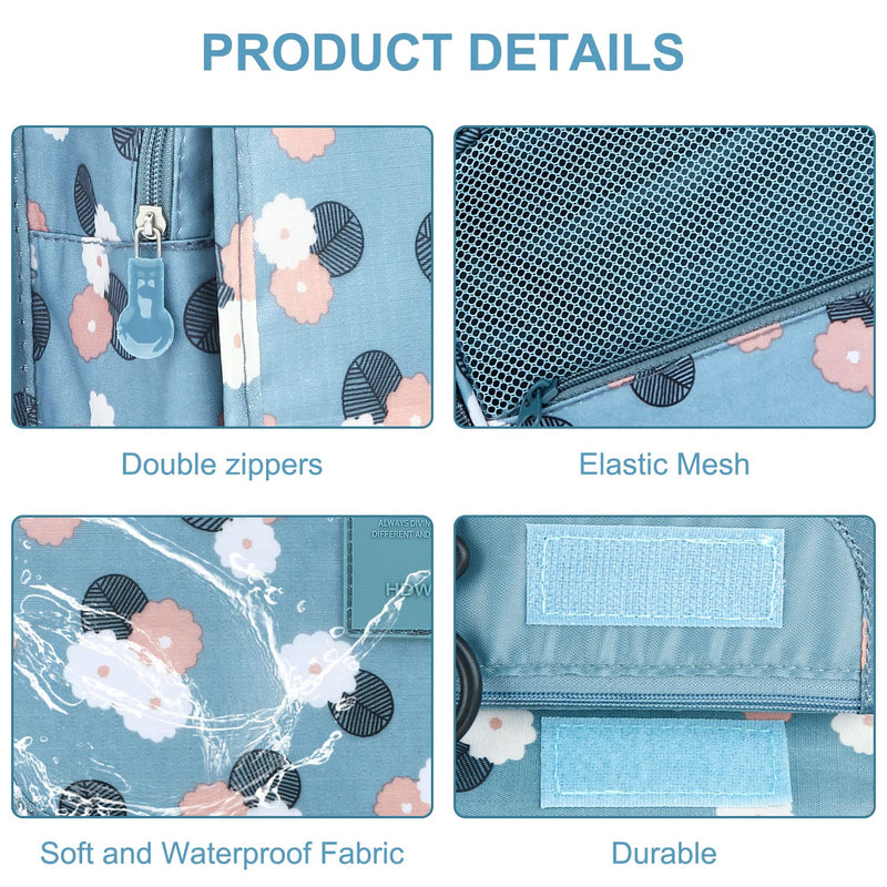 [Australia] - Travel Wash Bag Discoball Toiletry Bags with Compartment for Womens Girls Toiletries Storage Organizer, Hanging, Folding, Waterproof (Blue Flower) Blue Flower 