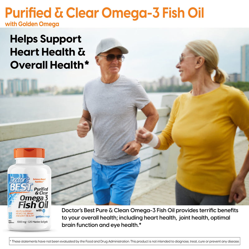 [Australia] - Doctor's Best Purified & Clear Omega 3Fish Oil, No Reflux, Supports Heart, Eyes, Brain & Joint Health, 120 Count (Pack of 1) 