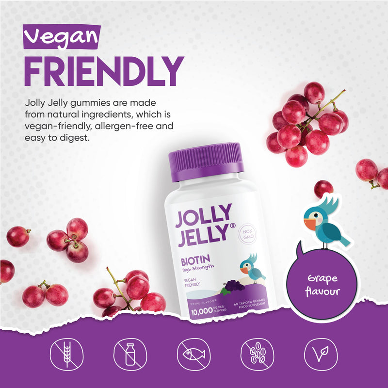 [Australia] - Biotin Tapioca Fruity Gummies - 10,000mcg - Potent Formula for Hair Skin and Nails, Made with Organic Tapioca, Grape Flavour - Kosher, Halal, Non GMO - 60 Vegan Gummies. 