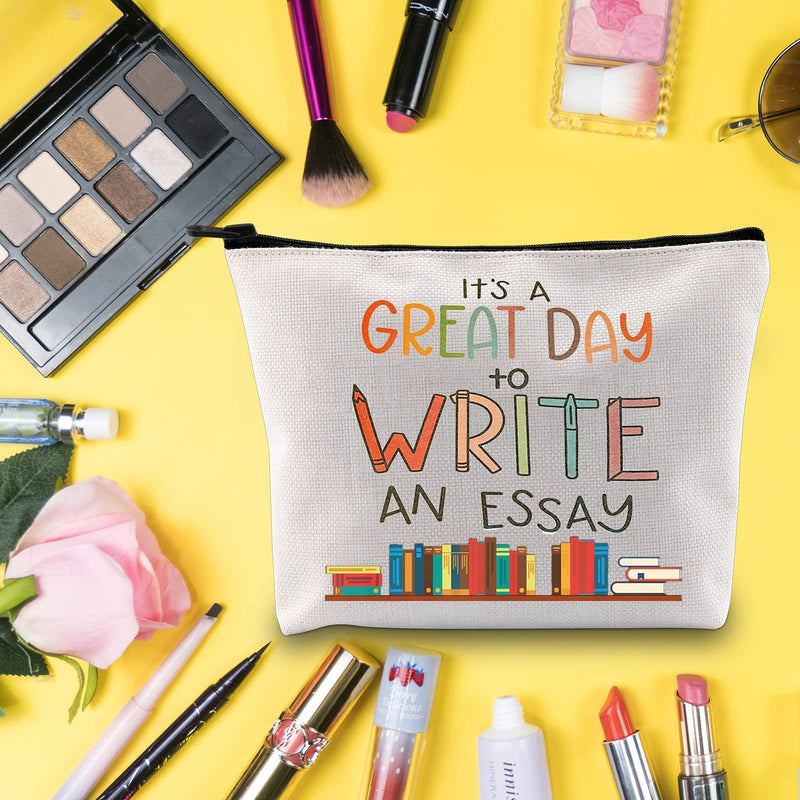 [Australia] - LEVLO Author Writer Cosmetic Make Up Bag Novelist Gift It's A Great Day To Write An Essay Makeup Zipper Pouch Bag Writers Merchandise, Write An Essay, 