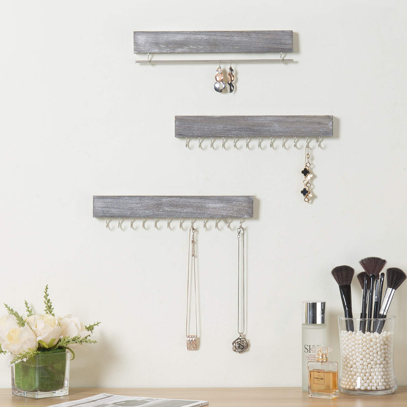 [Australia] - MyGift 3-Piece Wall Mounted Vintage Grey with White Finish Wood Jewelry Rack Set 