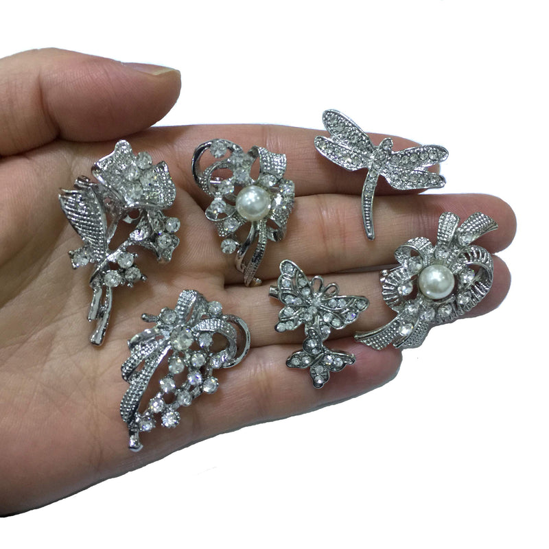 [Australia] - Ezing Lot 24pc Shining Rhinestone Crystal Brooches Pins DIY Wedding Bouquet Kit A 