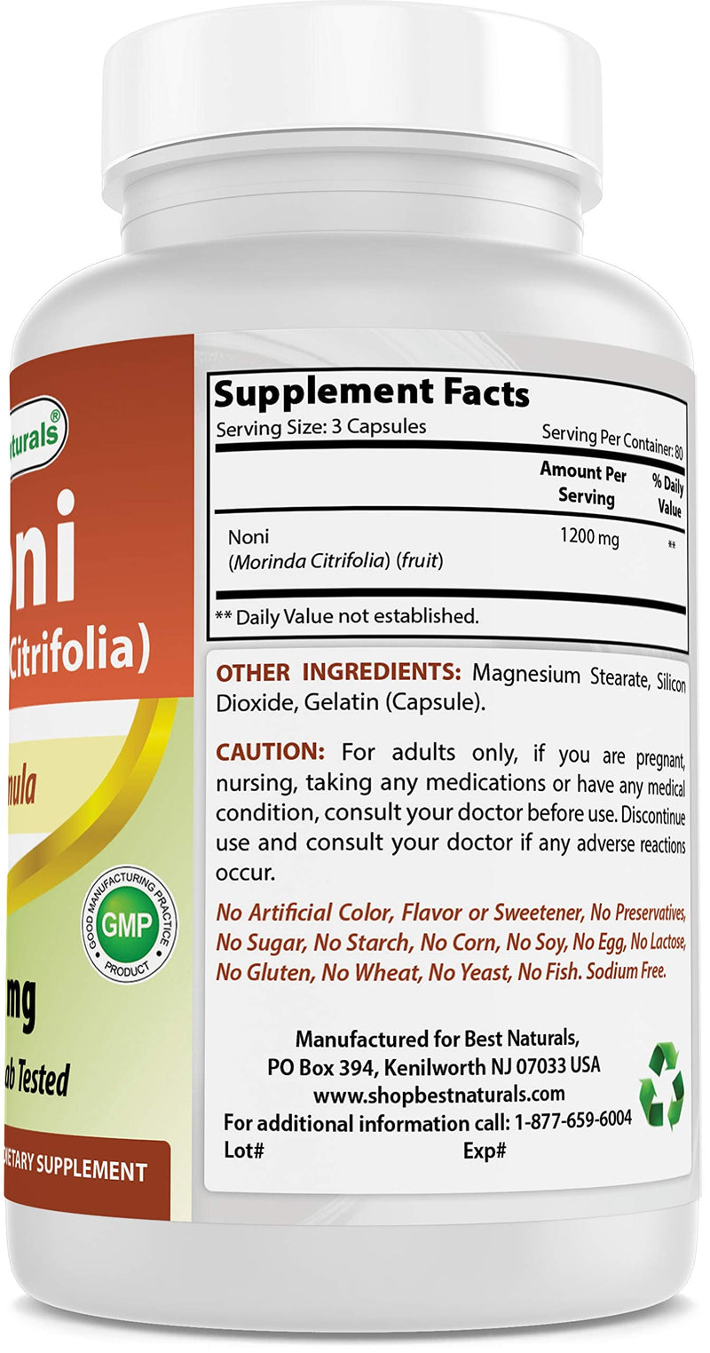 [Australia] - Best Naturals Noni 400 mg 240 Capsules (240 Count (Pack of 1)) 240 Count (Pack of 1) 