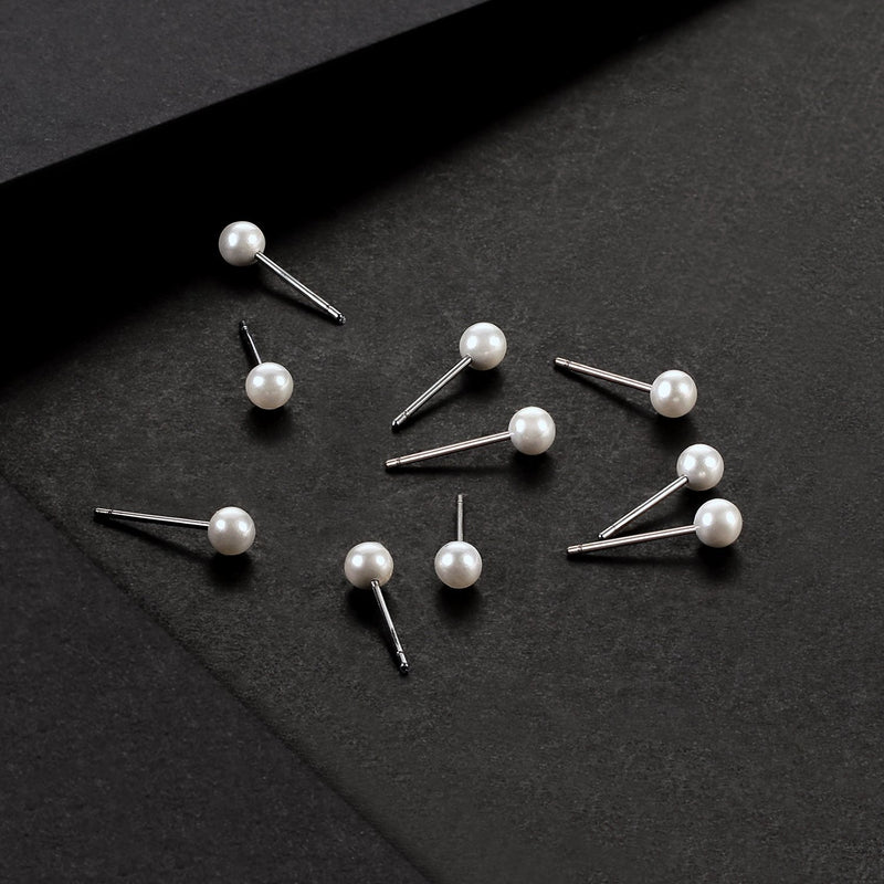 [Australia] - Charisma Pearl Earrings Surgical Steel Pearl Stud Earrings Set for Women Girls Faux Pearl Earrings Pack (3mm- 12mm, White Colored Pearl Earrings) 1) 4mm x White x 12 Pairs 