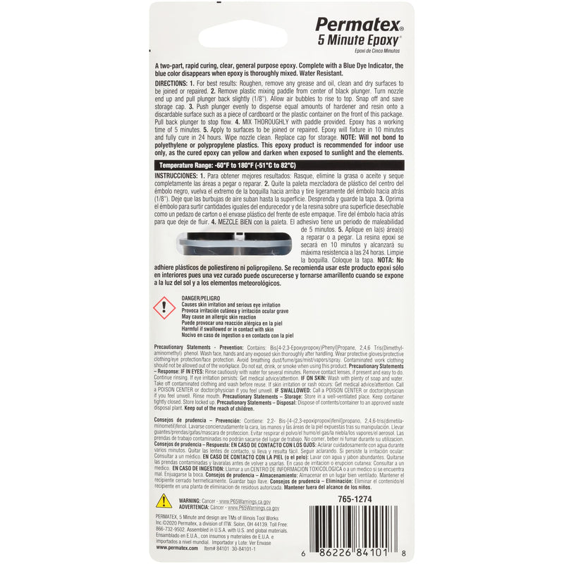 [Australia] - Permatex 84101 PermaPoxy 5 Minute General Purpose Epoxy, 0.84 oz. Pack of 1 0.84 oz. 