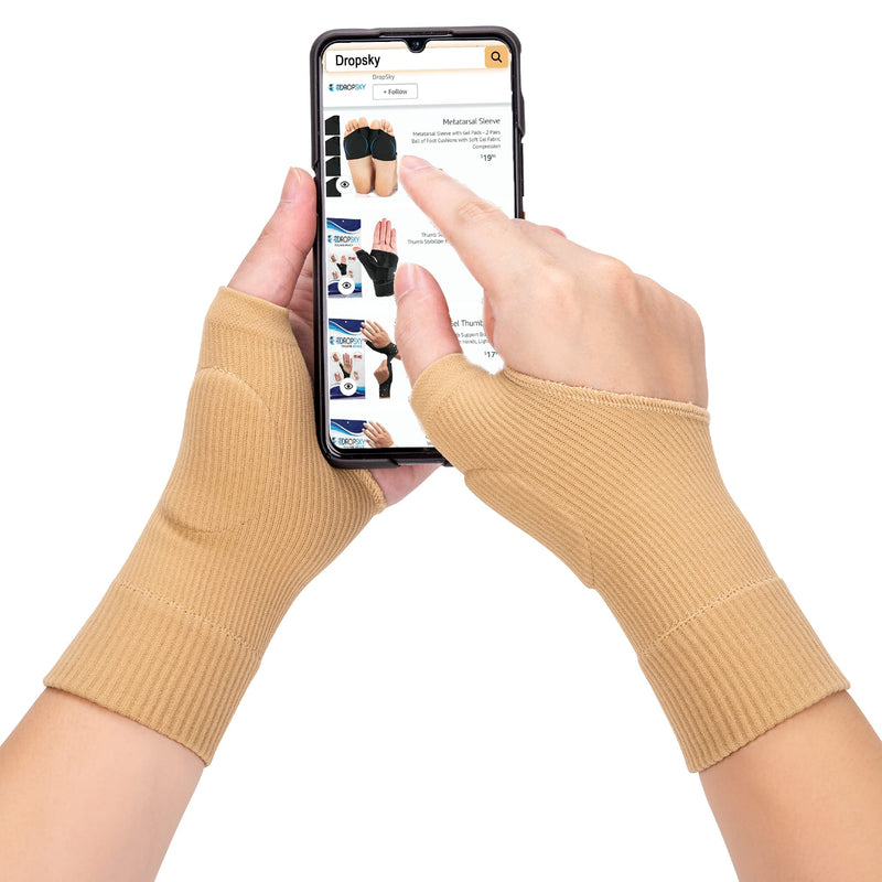 [Australia] - DropSky [4pcs] Gel Wrist Thumb Support Braces Soft with Gel Pad, Breathable Design, Relief Pain Carpal Tunnel, Arthritis Thumb, Fits Both Hands, Lightweight Support (Nude) Nude 