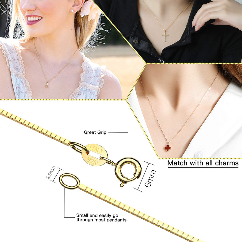 [Australia] - Jewlpire 925 Sterling Silver Chain for Women Girls 0.8mm Box Chain Lobster Claw Clasp - Italian Necklace Chain - Super Thin & Strong - Friendly Price & Quality 16/18/20/22/24 Inch yellow gold 16.0 Inches 