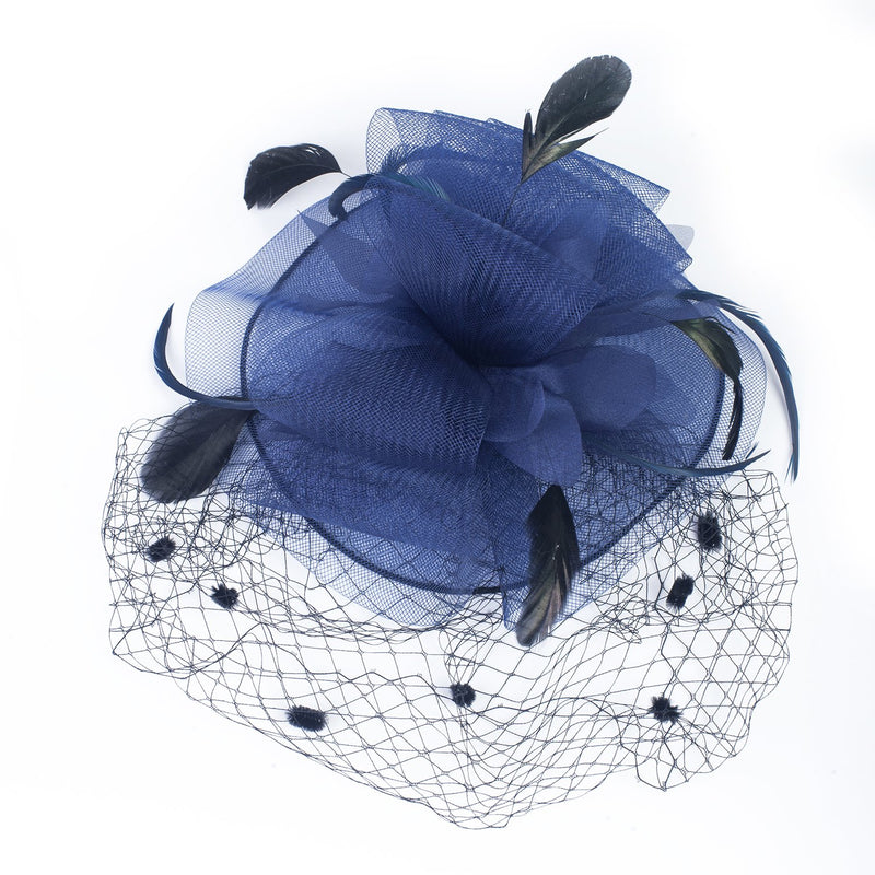 [Australia] - Z&X Women Feather Flower Fascinator Hat with Hair Clip Brooch for Cocktail Wedding 005- Navy Blue 