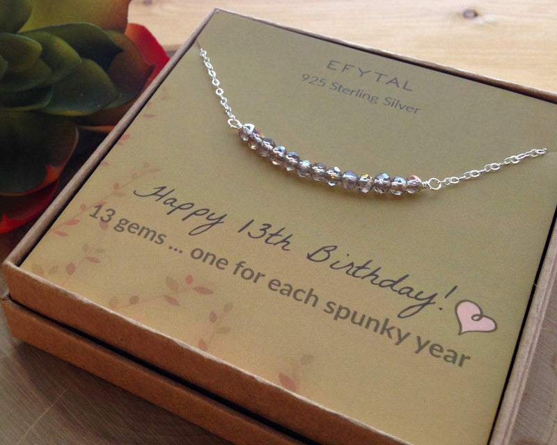 [Australia] - EFYTAL 13th Birthday Gifts for Girls, Sterling Silver Necklace, 13 Beads for 13 Year Old Girl, Bat Mitzvah Gift, New Teen 