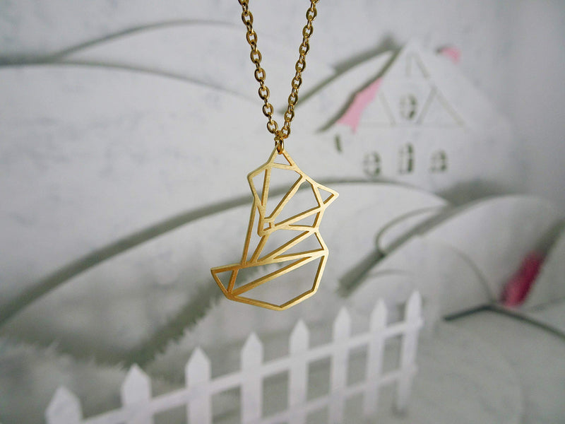 [Australia] - La Menagerie Fox Gold Origami Jewelry & Gold Geometric Necklace – 18 Karat Plated Gold Necklace & Fox Necklaces for Women – Fox Necklace for Girls & Origami Necklace 