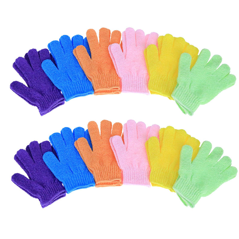 [Australia] - Newthinking 12 Pairs Exfoliating Shower Gloves, 6 Colors Double-Sided Matte Body Cleaning Bath Gloves, Deep Clean Dead Skin and Improves Blood Circulation 