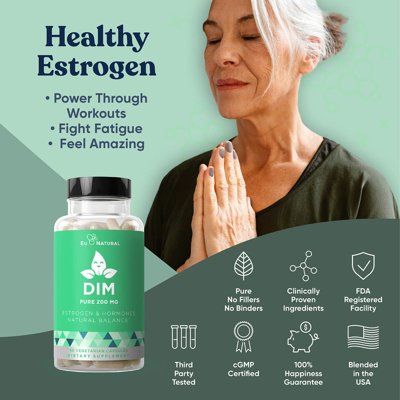 [Australia] - DIM Supplement Pure 200 Mg – Energy Fatigue & Stress Relief, Estrogen Balance, Menopause & Hot Flashes, Hormonal Support for Women – Enhanced Bioavailability BioPerine – 60 Vegetarian Soft Capsules 