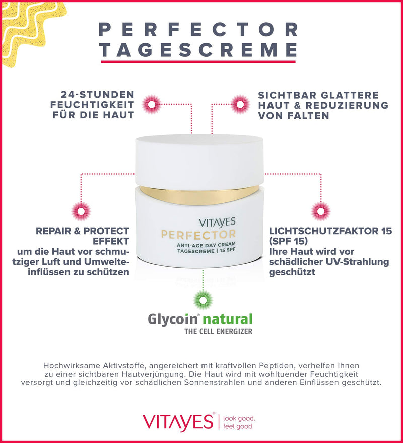 [Australia] - Vitayes Perfector Anti-age, day cream,15 SPF, face cream with 24-hour moisture for the skin, Repair and protect skin, smoother skin & reduction of wrinkles, Intensive care for the face 