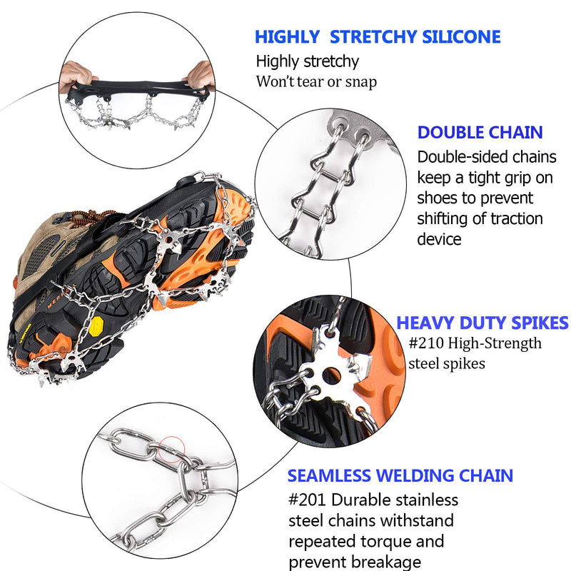 [Australia] - Uelfbaby Crampons Upgraded 19 Spikes Ice Snow Grips Traction Cleats System Safe Protect for Walking, Jogging, or Hiking on Snow and Ice (Fit S/M/L/XL/XXL Shoes/Boots) Carbon black Medium 