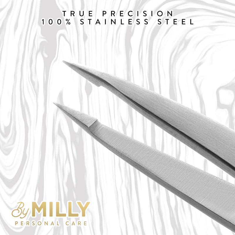 [Australia] - Pointed Tweezers - Stainless Steel - Perfectly Aligned Hand-Filed Point Tip Precision Tweezers - Tweezers for Ingrown Hair, Eyebrows, Facial Hair, Splinters, Glass Removal - Silver 