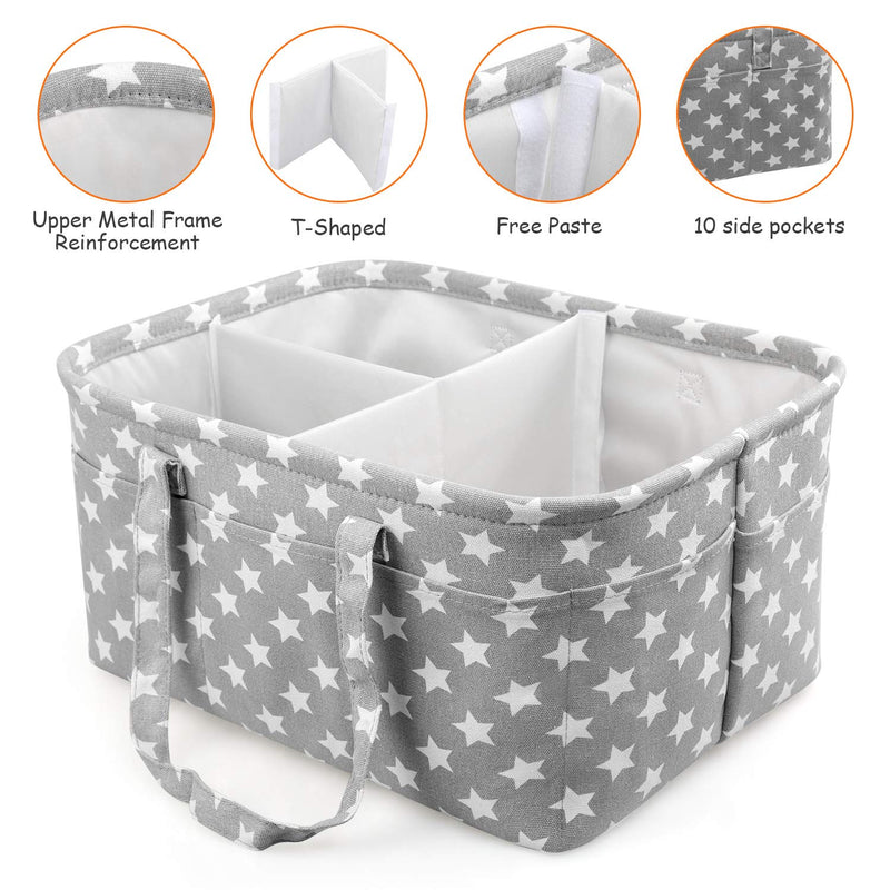 [Australia] - LEADSTAR Baby Diaper Caddy Organizer, Portable Baby Storage Basket,Foldable Car Travel Caddy Organiser for Changing Nappy,Wipes,Nursery Storage,Newborn Shower Gift (Grey Star) 