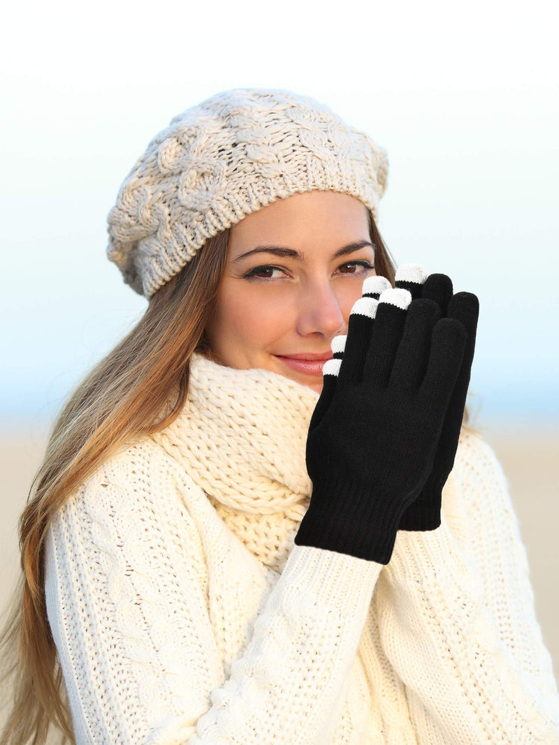 [Australia] - Pangda 12 Pairs Touchscreen Gloves Stretch Knitted Texting Gloves Warm Windproof Solid Color Mittens For men and Women Black 