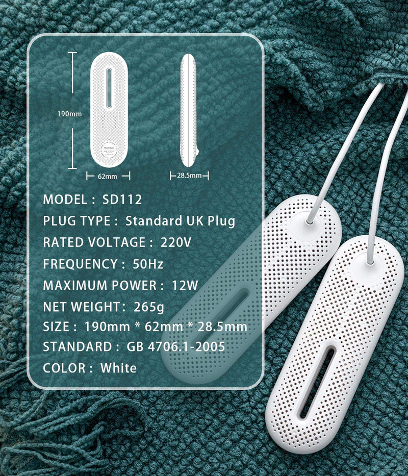 [Australia] - Snowpea Shoe Dryer Electric, Boots Dryer, Shoe & Boot Warmer to Dry Sweaty Shoes & Eliminate Bad Odor, 2/4/8/Hours Auto Self Switch Off (White, Standard UK Plug) 