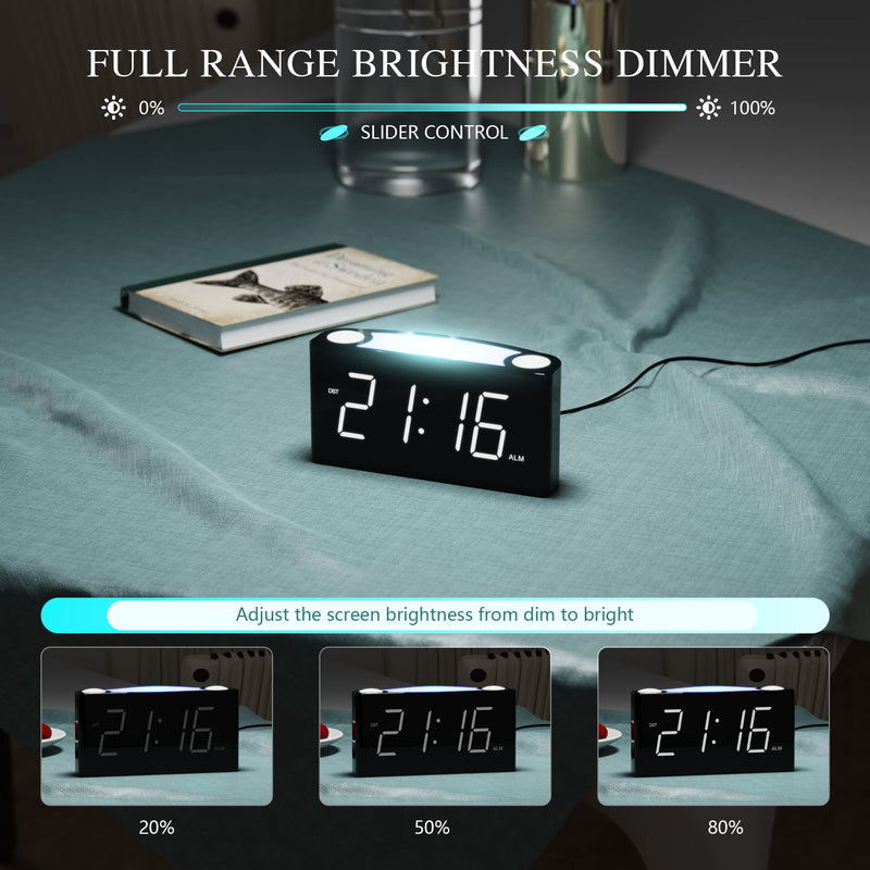 [Australia] - Rocam Alarm Clock for Bedrooms - Large 6.5" LED Display with Dimmer, Snooze, 7 Color Night Light, Easy to Set, USB Chargers, Battery Backup, 12/24 Hours for Heavy Sleepers, Kids, Boys, Girls, Elderly White 