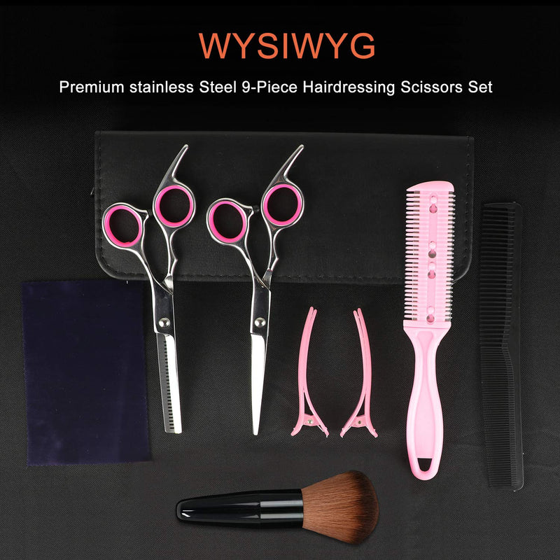 [Australia] - Sirabe 9 Pcs Hair Cutting Scissors Set Hairdressing Scissors Kit,Thinning Scissor,Neck Duster,Hair Comb,Leather Scissors Case,Professional Barber Salon Home Shear Kit For Men Women Pet 