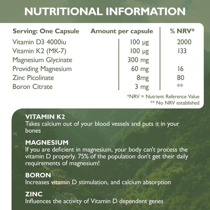 [Australia] - Barefoot Nutrition - Vitamin D3 Complete 4000 IU, With Vitamin K2 MK-7, Magnesium, Boron & Zinc Supplement, High Strength Formula for Bone and Normal Health Function, 60 Capsules 