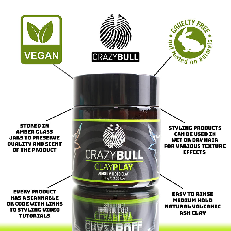 [Australia] - Crazy Bull Clay Play Medium Hold Semi-Matte Styling Clay 100g 