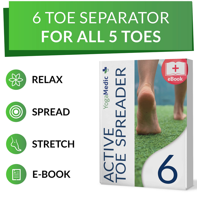 [Australia] - YogaMedic® Toe Separators for Overlapping Toes [6Pcs] to Relax Toes, Improved Gel Silicone, 0% BPA, One-Size, Spreader 