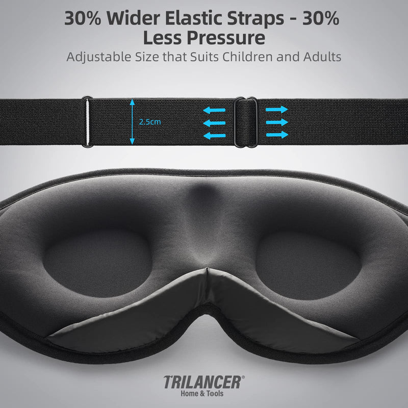[Australia] - 2023 Innovative Sleep Mask for Men and Women, Trilancer 3D 100% Light Blocking Design, Comfortable Eye mask, Blackout Blindfold for Sleeping, Nap, Meditation, Travel, with Earplugs (Black) Black 