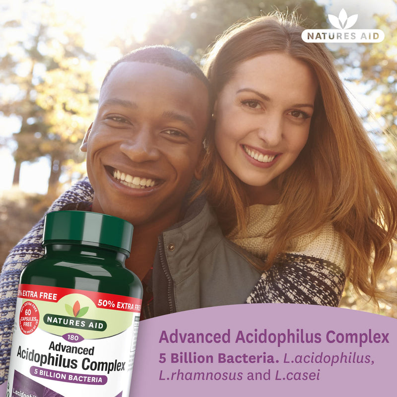 [Australia] - Natures Aid Acidophilus Complex, 5 Billion Bacteria, 180 Capsules (Lactobacillus Acidophilus, Lactobacillus Rhamnosus, Lactobacillus Casei, Good Bacteria, Shelf Stable, Vegan Society Approved) 