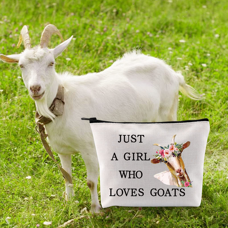 [Australia] - LEVLO Funny Goat Cosmetic BagAnimal Lover Gift Just A Girl Who Loves Goats Makeup Zipper Pouch Bag Goat Lover Gift For Women Girls (Who Loves Goats) 