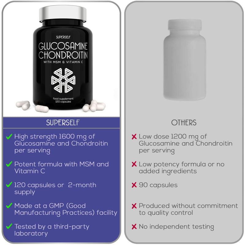 [Australia] - Glucosamine and Chondroitin High Strength Capsules - 1720mg Glucosamine Complex with Chondroitin, MSM and Vitamin C - 120 Tablets - Combination Supplements for Joints - 1100mg Glucosamine Sulphate 