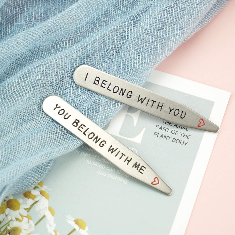 [Australia] - Boyfriend Husband Gifts Collar Stays I Belong with You You Belong with Me Mens Gift for Anniversary Birthday Present White 