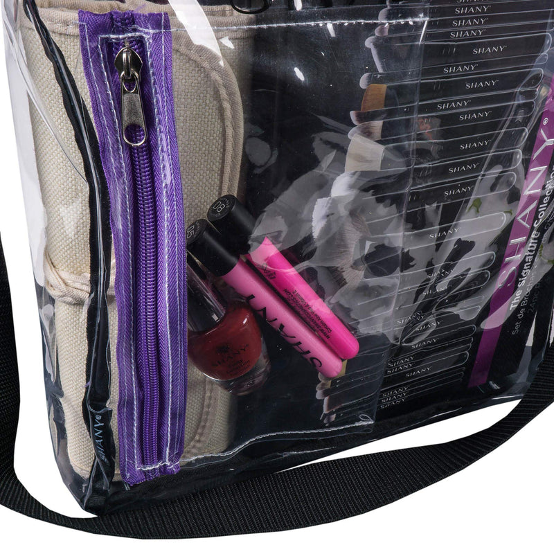 [Australia] - SHANY Clear Toiletry and Makeup Carry-On Travel Bag – Large Multiple Handle, Two-Tone Tote with Purple Front Zippered Pocket 