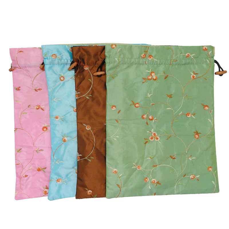 [Australia] - Ouyatoyu 4pcs Embroidered Silk Flower Design Jacquard Travel Bag, Laundry Bags Shoe Bags, Lingerie Bags Underwear Bags for Travel Storage for Men Women Washable Cloth Shoe Bags Color 1 