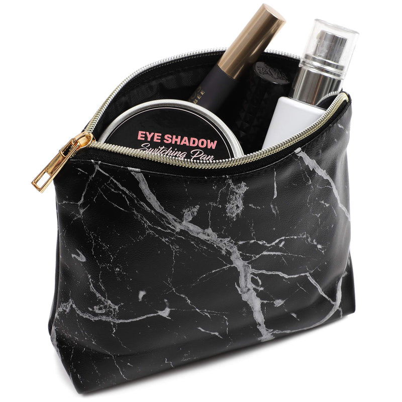 [Australia] - Black Marble Printed Cosmetic Travel Pouch Set for Makeup Supplies (2 Pack) 