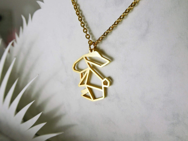 [Australia] - La Menagerie Rabbit Gold Origami Jewelry & Gold Geometric Necklace – 18 Karat Plated Gold Necklace & Rabbit Necklaces for Women – Rabbit Necklace for Girls & Origami Necklace 