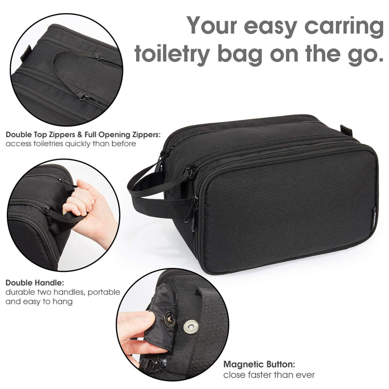 [Australia] - Extra Large Toiletry Bag Shaving Bag Washbag for Men Women Unisex Water-Resistant Full Double Opening Zipper Toiletries Bag for Travel Vacation (Black) Black 