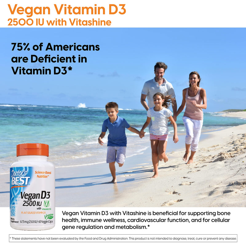 [Australia] - Doctor's Best Vitamin D3 2500IU with Vitashine D3, Non-GMO, Vegan, Gluten & Soy Free, Regulates Immune Function, Supports Healthy Bones, 60 Count 60 Count (Pack of 1) 