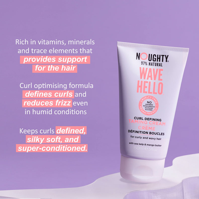 [Australia] - Noughty Wave Hello Curl Taming Cream, 97% Natural Sulphate Free Vegan Curl Defining Haircare, Vitamin Rich Smoothing Formula for Curly & Wavy Hair (150ml) Curl Cream single 