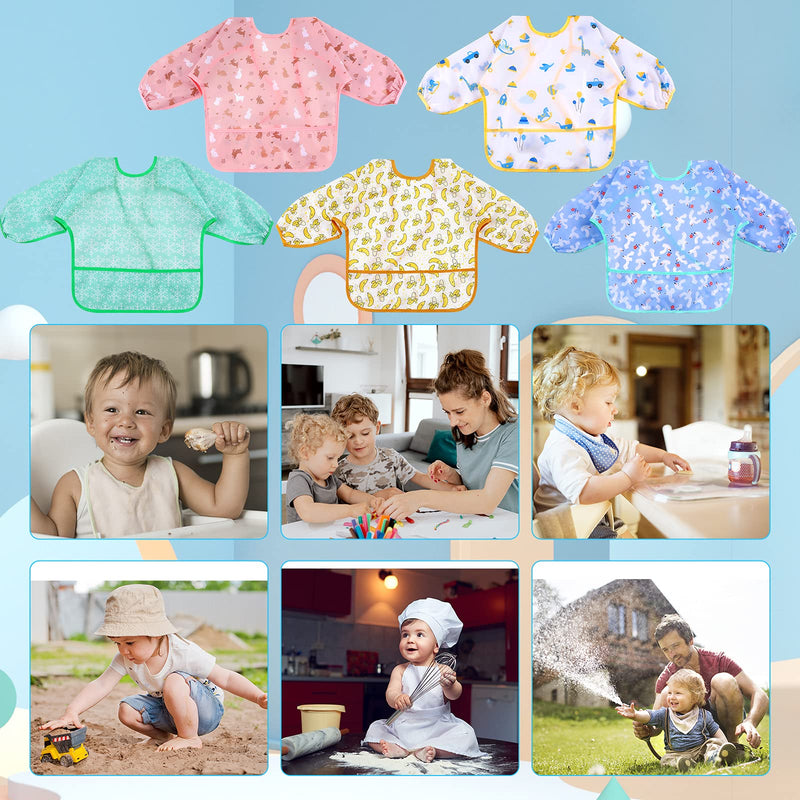 [Australia] - Lictin Baby Feeding Bibs with Sleeves - 5pcs Feeding Bibs Apron Waterproof, Baby Bibs with Long Sleeves, Weaning Bibs for Unisex Toddler (0-2 Years) 