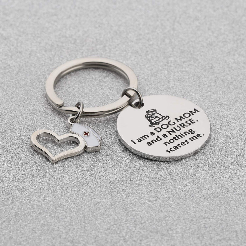 [Australia] - AKTAP Funny Nurse Gift Dog Mom Gifts I Am A Dog Mom and A Nurse Nothing Scare Me Keychain for Nurse Graduation Dog Lover Dog Mom Keychain 