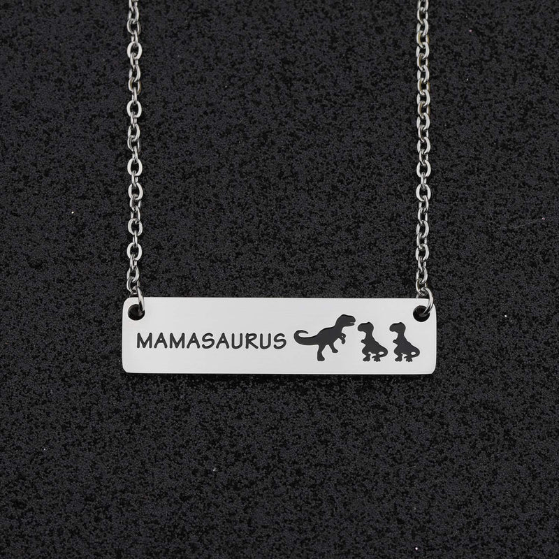 [Australia] - bobauna Mamasaurus And Babysaurus Dinosaur Bar Necklace Sweet Family Jewelry Gift For Mother New Mom mama and 2 babies 